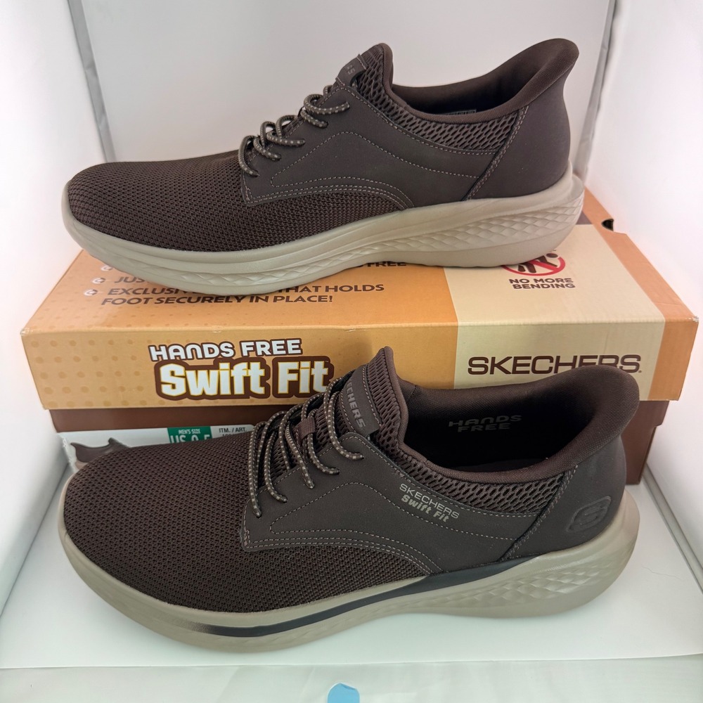 Skechers Swift Fit Hands Free Mens 9.5 Brown Slip On Memory Foam Sneakers 182006